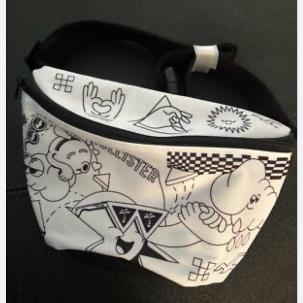 Hollister Limited Edition Doodle White & Black Graphic Waist Bag Fanny Pack